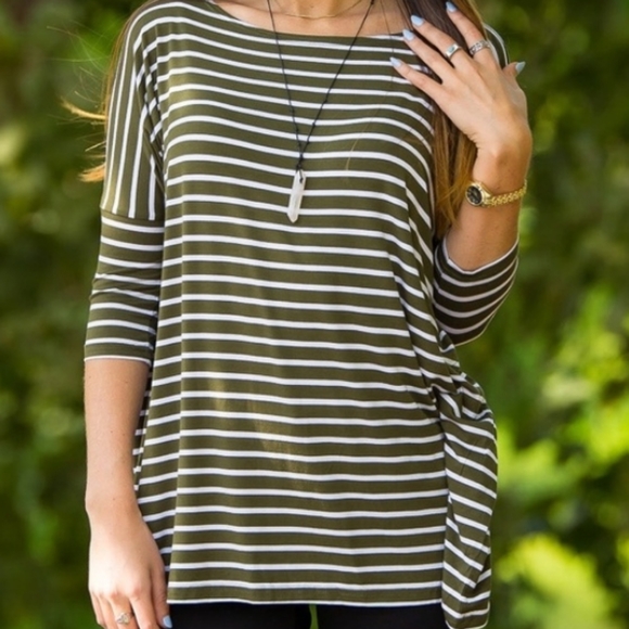 PIKO - SM Olive Green & White Striped Tunic Top/Dress - Picture 3 of 13